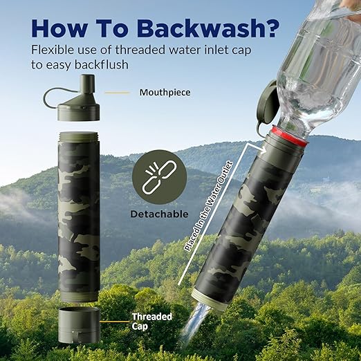 Membrane Solutions Gravity Water Filter Pro 6L, NSF/ANSI 42&372&401 Certified, 0.1 μm Versatile Water Purifier Camping with Adjustable Tree Strap Storage Bag, Survival Gear for Emergency(Camo)