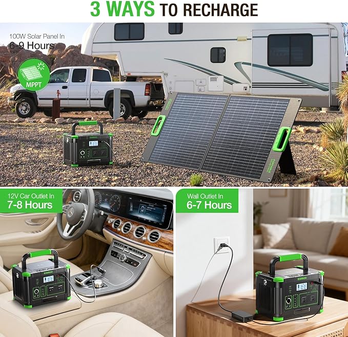 Portable Power Station 500W (Peak 1000W), 519Wh Solar Generator with 2 AC 110V Outlets, USB-C PD 60W Fast Charging, 10 Ports including Wireless Charger for Camping, RV, Emergency, and Backup