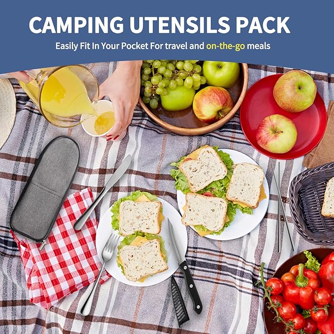 Logcow Travel Utensils with Case,Reusable Utensils,Portable Travel Camping Cutlery Set,Stainless Steel Flatware Set,Lunch Boxes Workplace Camping School Picnic (Sivler)