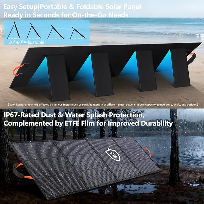 220W Portable Solar Panel 20V 25% High Efficiency N-Type Solar Cell, with 4 Adjustable Kickstand, IP68 Waterproof,Foldable Solar Panel for Camping RV Off Grid Backup
