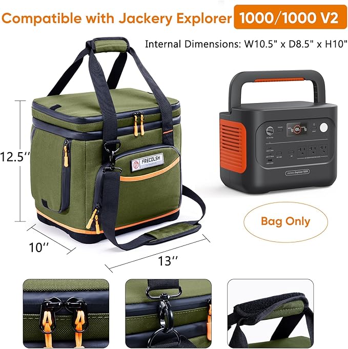 Double-Layer Travel Carrying Case for Jackery Explorer 1000 v2 – Hard Molded Bottom, Side Ventilation & Front Pockets, Portable Power Station Storage Bag for Jackery Accessories & Solar Generator