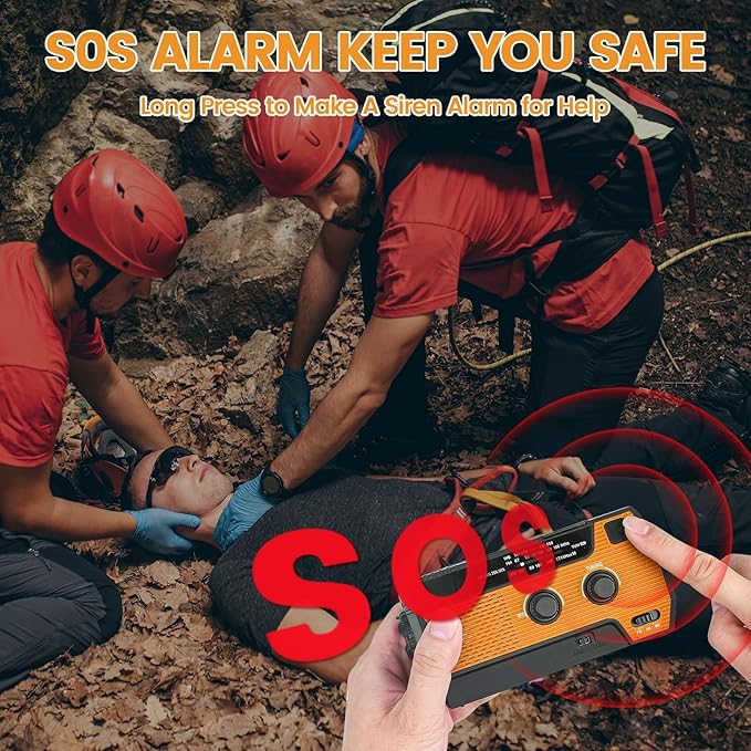 4000mAh/14800mWh Emergency Radio, Solar Hand Crank Emergency Radio - NOAA Weather Radio with AM/FM/NOAA Weather Alert, Reading Lamp, Flashlight, Cell Phone Charger and SOS Siren (Orange)