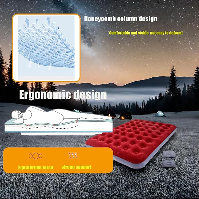 Onirii Queen Size Double Camping Air Mattress Bed with Air Pump,Inflatable Mattress,80"x 60"Thickened Portable Blow Up Air Mattress,Travel Sleeping Bed Pad for Camping Home Hiking