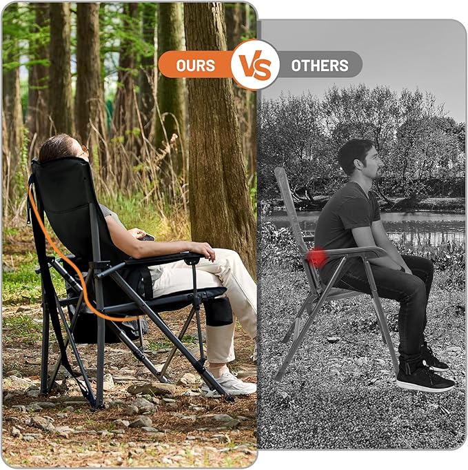TIMBER RIDGE Oversized Folding Camping Chair with Lumbar Support Adjustable High Back Heavy Duty for Adults Aluminum Support up to 500lbs with Cup Holder, Cooler Bag, Side Pocket