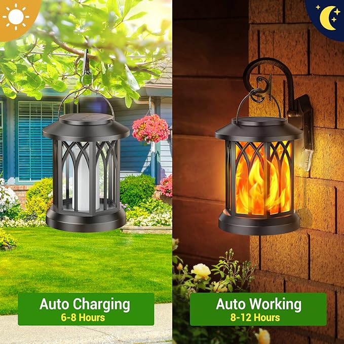 KOOPER 6 Pack Solar Lantern Outdoor Lights, Upgraded Flickering Flame Solar Lanterns Outdoor Waterproof, Auto ON/Off Lanterns Decorative Outdoor, Hanging Lantern for Yard Patio LawnTable Garden Decor