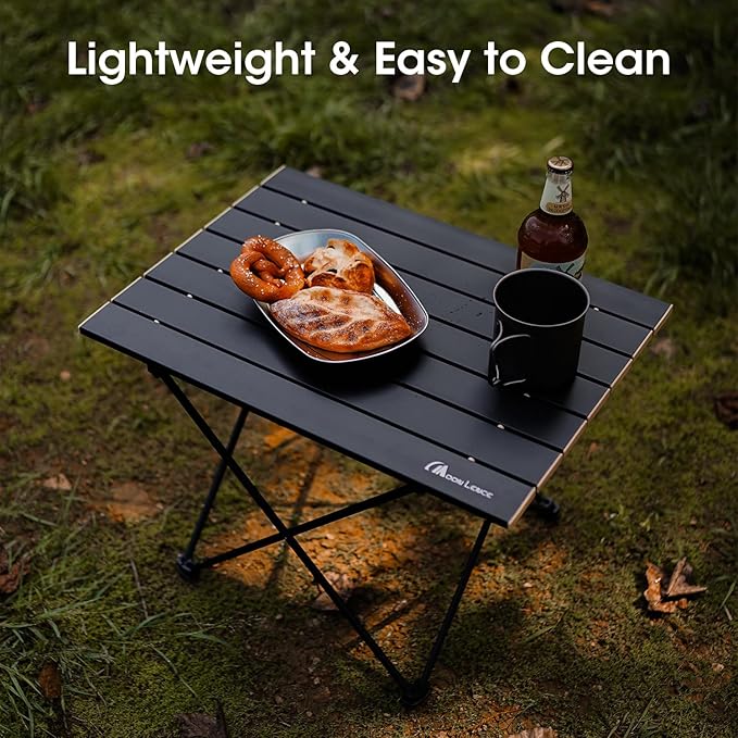 MOON LENCE Ultralight Folding Camping Table, Compact,Portable with Carry Bag, for Outdoor Cooking, Picnic, Camp, Boat, Travel (Black, Gold Side-S)
