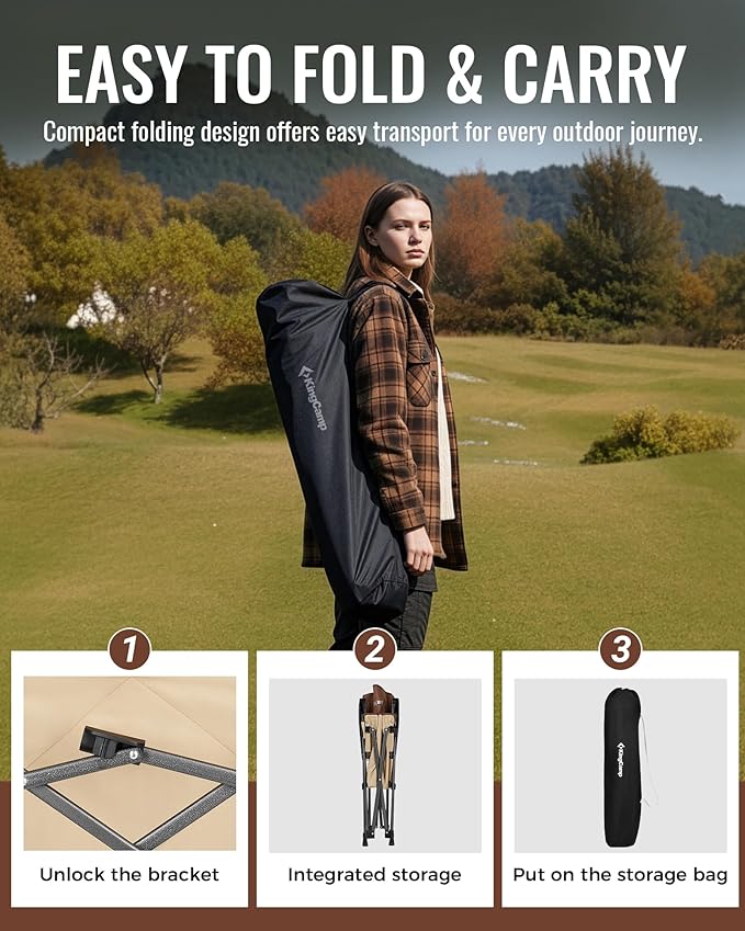 KingCamp Folding Camping Chair Adjustable 3-Position, Reclining Outdoor High Back Camp Chair with Hard Armrests, Heavy Duty Portable Chair, Dual-Layer Padded Seat & Storage for Camping, Lawn, Backyard