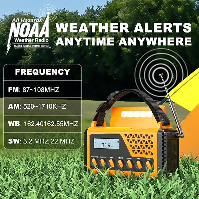 Emergency Crank Weather Radio, 10000mAh Solar Hand Crank Portable NOAA AM FM Battery Power Radio,Weather Alert with Flashlight,SOS Alarm & Reading Lamp,Survival Gifts for Home Outdoor (Orange)
