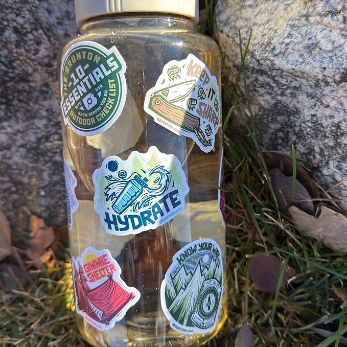 Brunton 10 Essentials Checklist & Sticker Kit – Waterproof Outdoor Survival Gear Decal for Water Bottles & Gear Bins – Hiking Safety Reminder for Scouts, Campers, and Emergency Prep