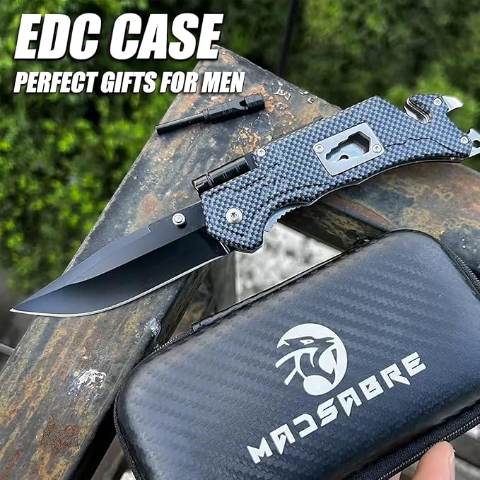 MADSABRE Multitool Pocket Knife with Clip and Case, 8-in-1 Folding Knives with Glass Breaker, Bottle Opener, Wrench, EDC Multitool Knife for Camping, Survival, Gifts for Men