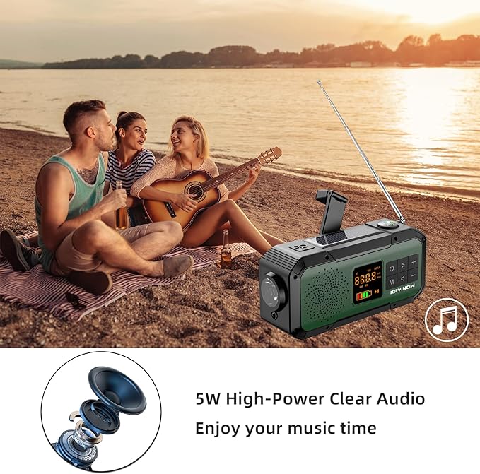NOAA Weather Radio AM/FM,Portable 7400mWh/2000mAh Rechargeable Battery Operated with USB-C/Hand Crank/Solar Charging,Bluetooth Connectivity,Light,SOS Alarm,Ideal for Camping,Hurricane and Storm