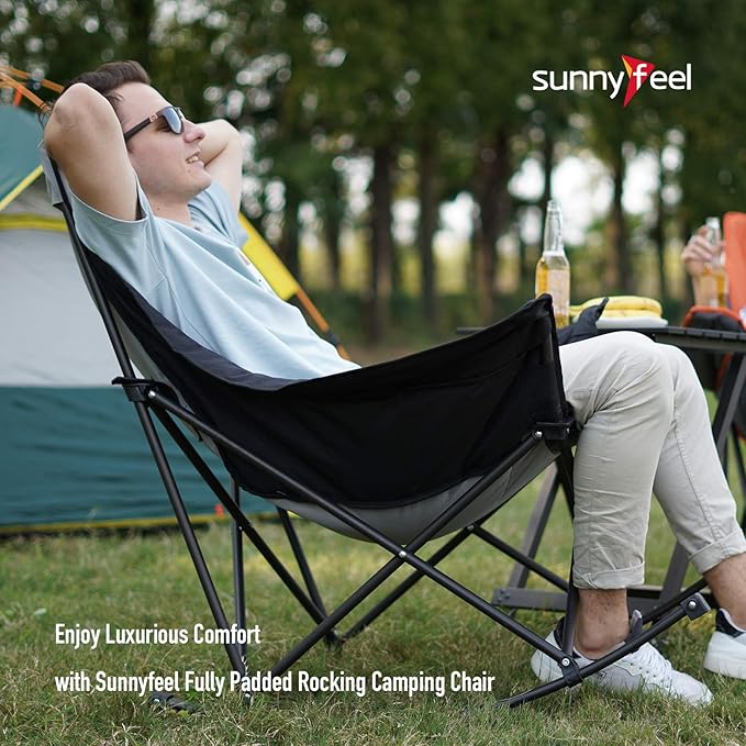 SUNNYFEEL Oversized Rocking Camping Chair 2 Pack, Fully Padded Patio Chair with Side Pocket, High Back Portable Lawn Recliner with Carry Bag, Outdoor Rocker Camp Chairs for Adults Heavy Duty 500 LBS