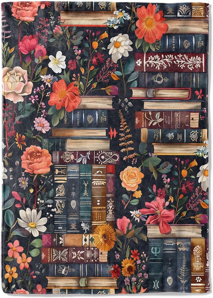 Vintage Book Fleece Blanket - 40x50in Colorful Flower Retro Throw Blankets,Soft Cozy Lightweight, Ideal for Living Room Home Rustic Decor and Kids Women Girls Spring Gifts