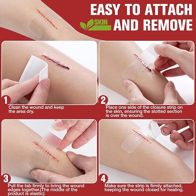 Emergency Wound Closure Strips - HSA or FSA Eligible - Dotodo 2PCS Laceration Closure Kit - Sutures Butterfly Bandaids | Stretchable & Shrinks Back to Close The Cut