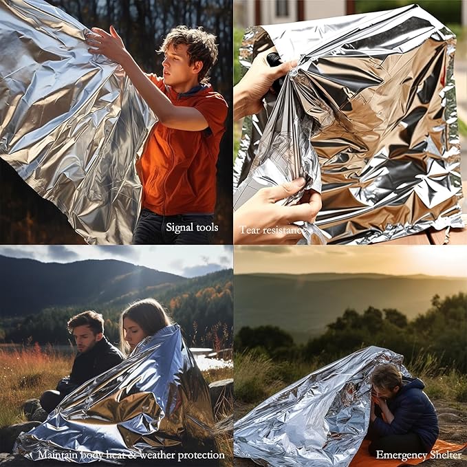 Emergency Mylar Thermal Blankets: Portable Space Blanket, Camping, Bug Out Bag. (Green)