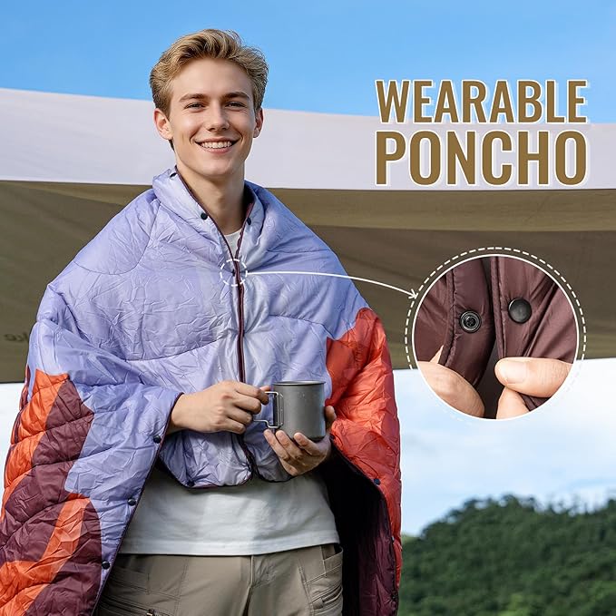 ONETIGRIS Ultralight Camping Blanket, Packable Puffy Quilt Puffy Printed Camping Blanket with Snap Buttons & Corner Loops for Backpacking, Hiking & Travel