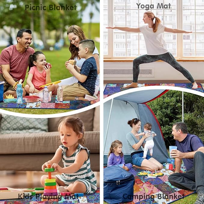 Supfitness Extra Large Picnic Blankets Waterproof Foldable (80 "x 80") Beach Blanket Waterproof Sandproof,3-Layer Thicking Mat Outdoor Packable Camping Blanket