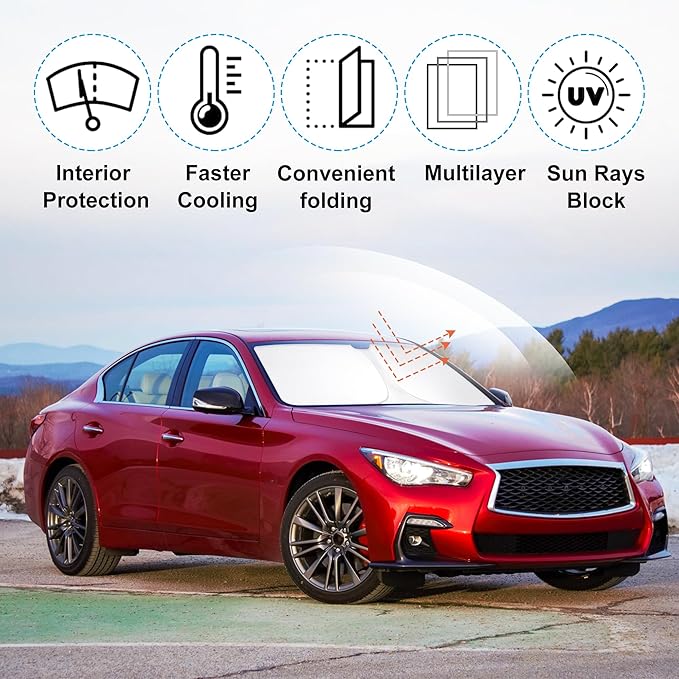Windshield Sun Shade Custom Fit 2014-2022 2023 2024 Infiniti Q50 Accessories Foldable Sunshade Sun Blocker Front Window Shades Covers Keep Car Cooler