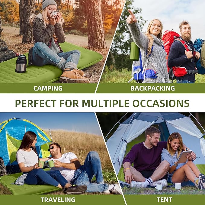 FNARMW Camping Sleeping Pad, Extra Thick 5 Inch Camping Mat with Pillow Built-in Foot Pump Inflatable Sleeping Pads Compact for Camping Backpacking Hiking Traveling Tent（Military Yellow）