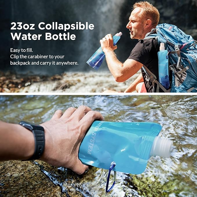 Membrane Solutions Collapsible Water Bottle 23oz, Foldable Pouch Water Bottle with Carabiner, BPA-Free, Leakproof for Traveling Camping Hiking Cycling Yoga Sports Outdoor Essentials