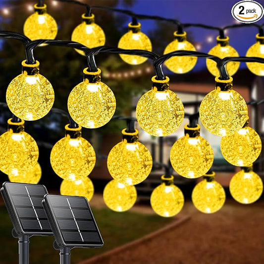 2-Pack 64FT 100 LED Crystal Globe Solar String Lights Outdoor, Waterproof Solar Lights for Outside, 8 Lighting Modes Patio Decorations for Garden Yard Wedding Porch Party Easter Tree (Warm White)
