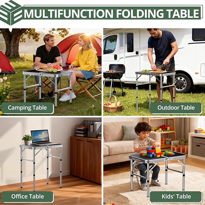 EYPINS Folding Camping Table Portable - Aluminum 22.8'' Lx15.7'' W,3 Height Adjustable Small Camping Table, Lightweight,Waterproof Outdoor Folding Table with Carry Handle for Picnic, Cooking,BBQ,Beach