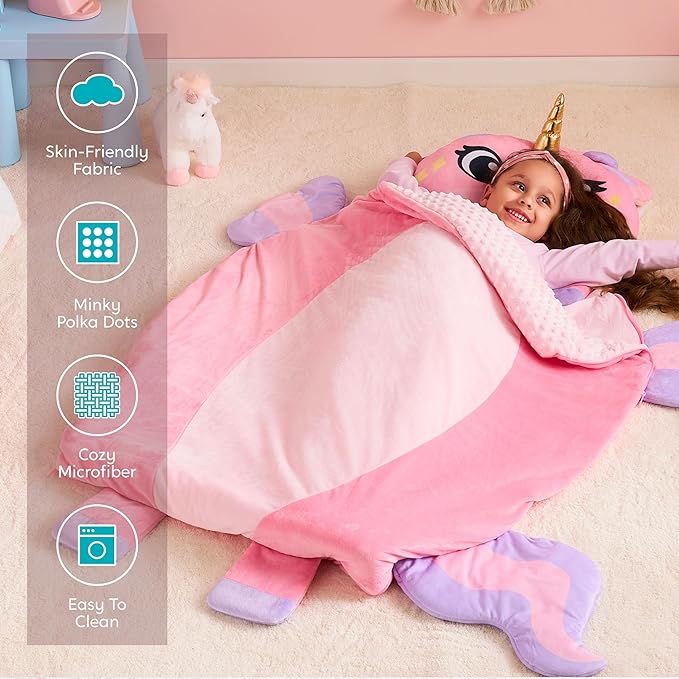 JOIEDOMI Kids Sleeping Bag 4 5 6 Year Old Girl Gifts Toddler Nap Mat with Pillow & Blanket 60" x 39" for Kids Ages 3+ Soft Plush Sleeping Mat for Preschool and Boys Girls