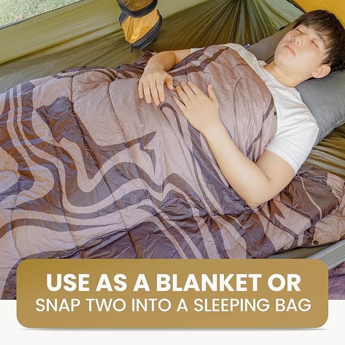 ONETIGRIS Ultralight Camping Blanket, Packable Puffy Quilt Puffy Printed Camping Blanket with Snap Buttons & Corner Loops for Backpacking, Hiking & Travel