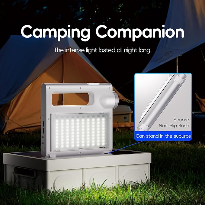 Solar Camping Lantern, 80 Hours LED Solar Lanterns, 5000mAh Camping Essentials with 6 Lighting Modes and SOS, Emergency Rechargeable Light, Lanterns for Power outages Hurricane, Hiking, Fish and Home