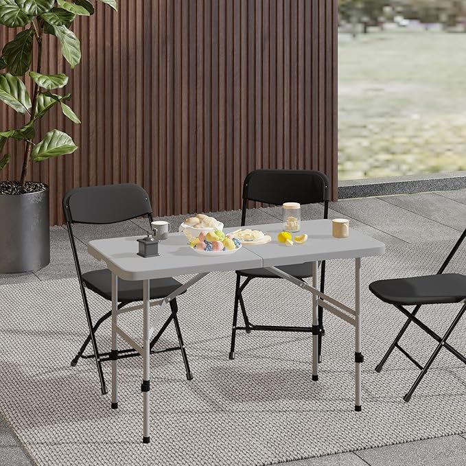 OS MOTOR 4ft Folding Table with Carry Handle, Portable Heavy Duty Plastic Utility Table with Steel Legs for Party, Wedding, Camping, Indoor, Outdoor Event, 48 Inch, Gray