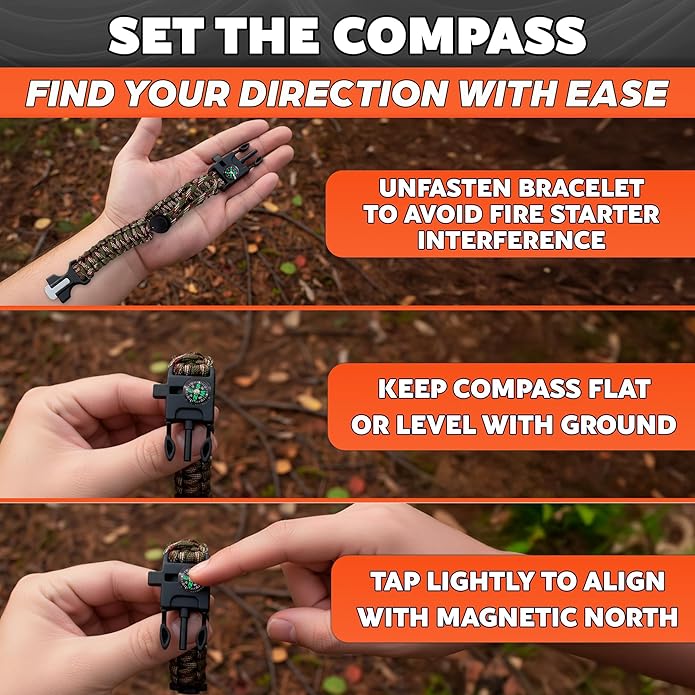 Paracord Bracelets for Men and Women – Adjustable Survival Paracord Bracelet with 10 ft Nylon Survival Cord, Flint Fire Starter, Compass, Whistle & Scraper – Gear for Camping, Hiking, Fishing & Travel