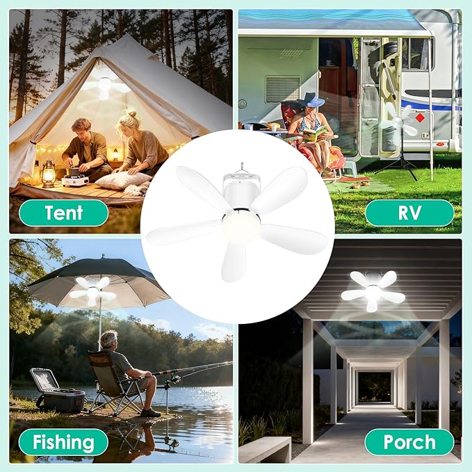 21” Battery Operated Ceiling Fan Light, Portable Ceiling Fan with Remote, Wireless Rechargeable Gazebo Fan Light for Outdoor, for Tent Porch Patio Camping Canopy Chicken Coop Outside