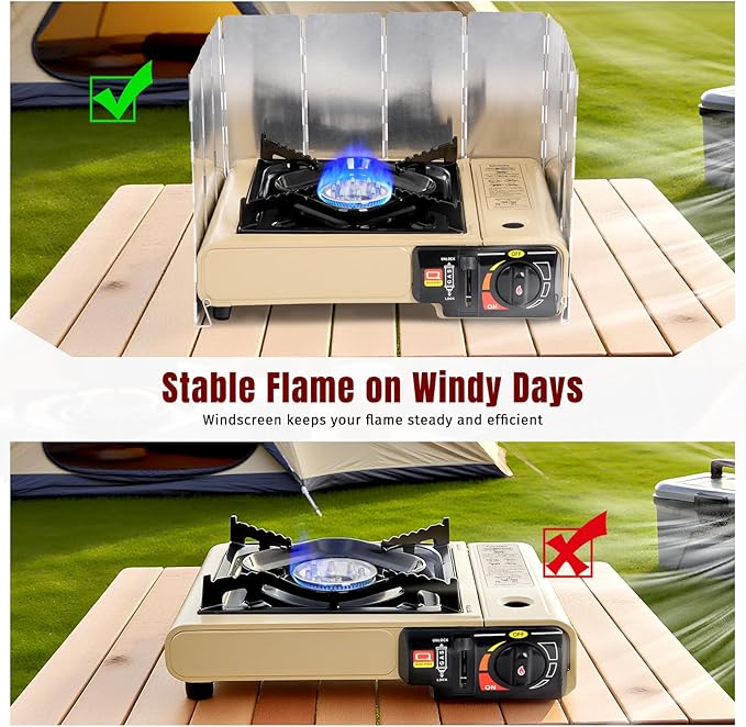 SHINESTAR Dual Fuel Camping Stove with Butane & Propane Compatibility, Portable Stove for Outdoor Cooking, Propane Adapter Hose, Wind Guard and Carrying Case Included (Fuel Not Included)
