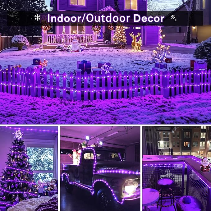 JMEXSUSS 200 LED Purple Solar Halloween Lights, 66 ft Rope Lights Outdoor Waterproof, PVC Tube Purple Christmas String Lights for Party Tree Fence Christmas