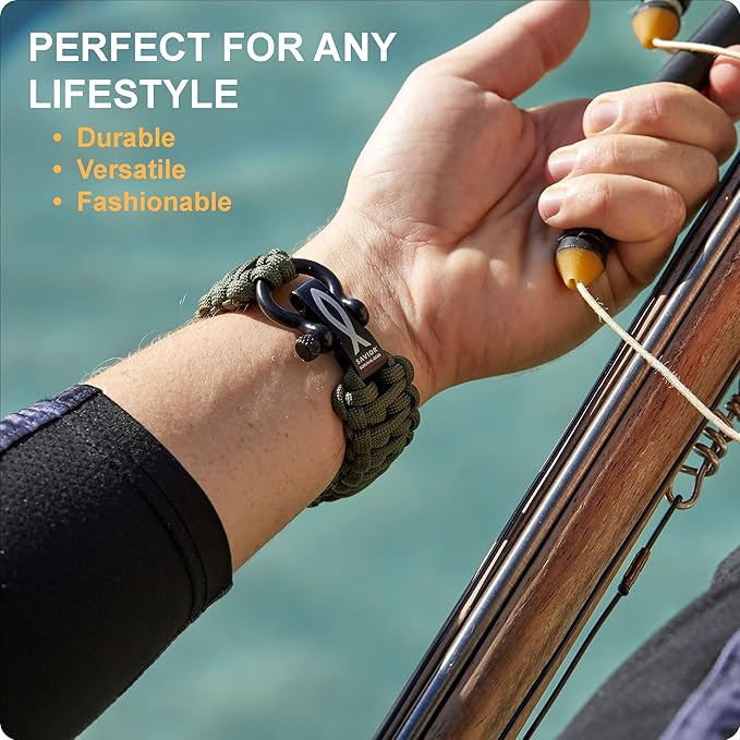 Savior Survival Gear Paracord Watch Band, Compatible with Apple Watch Band 49mm 46mm 45mm 44mm 42mm, iWatch Band Series Ultra 10 9 8 7 6 5 4 3 2 1 SE, Adjustable strap for men ( Green & Orange, Large)
