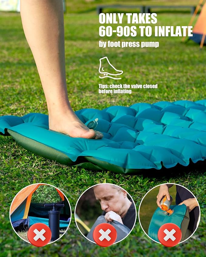 AKSOUL Camping Sleeping Pad with Pillow: Extra Thick 3.9 inch Ultralight Self Inflating Air Mat, Compact Lightweight Insulated Inflatable Sleep Mattress for Backpacking, Camp, Hiking, Tent