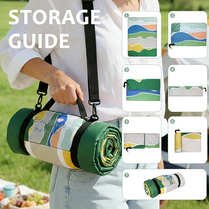 Exclusivo Mezcla Waterproof Picnic Blankets 60x80 Inch, 3 Layer Extra Large, Sandproof and Foldable Outdoor Blanket for Beach Camping, Park and Travel