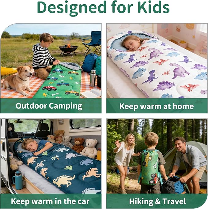Kids Sleeping Bags - Camping Sleeping Bags with Carry Bag - Compact Sleeping Bag for Hiking, Backpacking 3 Season Warm & Cool Weather, Lightweight Waterproof Outdoor Travel for Boys Girls