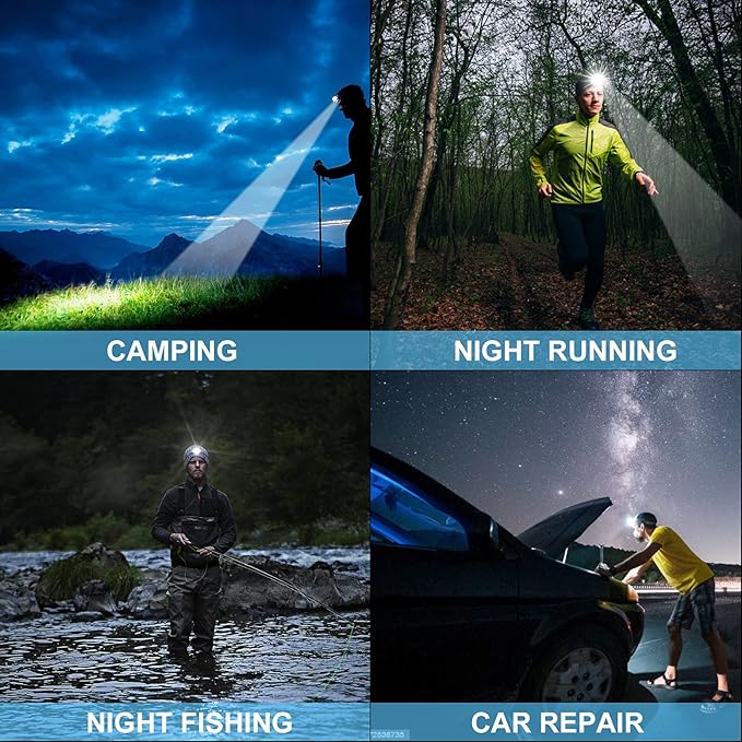Bud K LED Headlamp USB Rechargeable, Head Lamp XHP70 Super Bright 90000 High Lumen with 5 Modes, Batteries Included, Zoomable, Waterproof Headlight for Camping Hunting Running Fishing Biking (Black)
