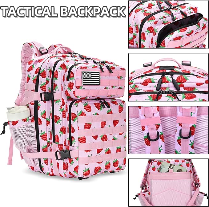 Lovelinks21 45L Tactical Assault Backpack 3 day assault pack with Molle Waterproof backpack Rucksack for Tactical Backpacks (Strawberry)