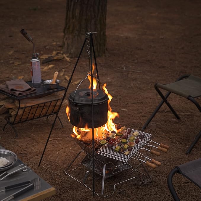 CAMPINGMOON Portable Campfire BBQ Grill 14 Inch Stainless Steel Folding Fire Pit Wood Burning Adjustable Height Outdoor Cooking RV Camping Carry Bag MT-2