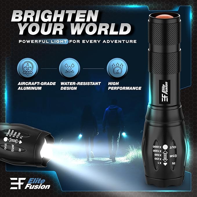 Compact LED Flashlight 2-Pack, Bright Everyday Light for Home & Car, 5 Modes, Zoom, AAA Battery Powered - Emergency, Camping, Work Light