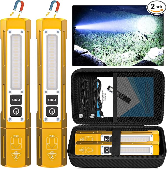 Banral Rechargeable Flashlights High Lumens - Super Bright Small Pocket Magnetic Flashlight, 8 Modes LED Tactical Flash Light, Dual Button Powerful Flashlight for Camping (2, Yellow Gold)