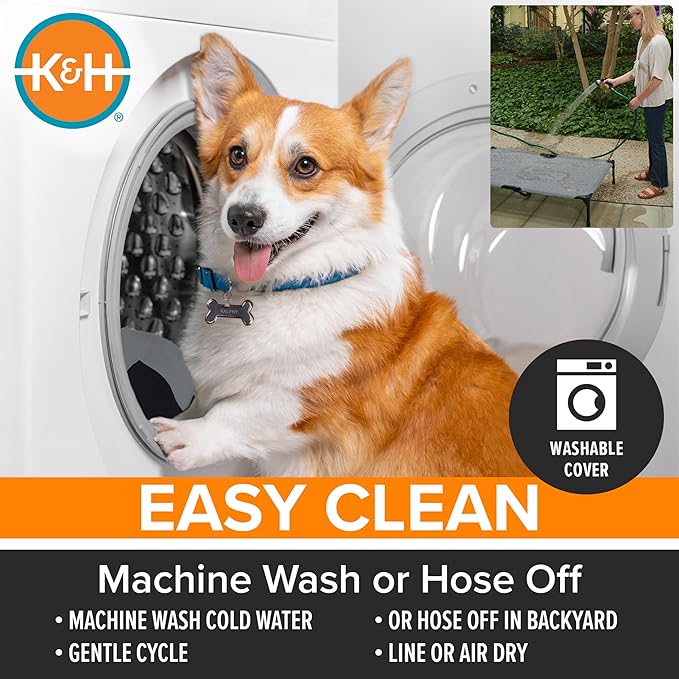 K&H Outdoor Elevated Dog Bed - Cooling Raised Dog Bed for Large & Extra-Large Pets, Breathable Mesh Hammock Design, Indoor/Outdoor Washable Cover, Portable Metal Frame, Tan, XL 50x32in