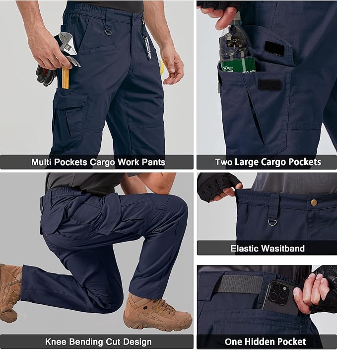 CNBQDD Mens Work Pants Cargo Tactical Construction for Men Ripstop Water Repellent Lightweight Outdoor Hiking with Pockets