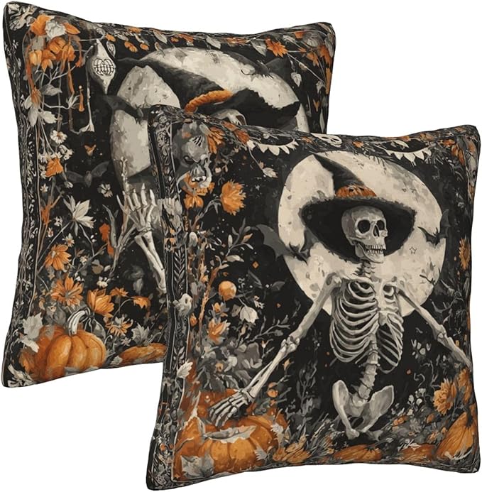 Skull Moon Throw Pillow Covers 18x18 inch Set of 2 Halloween Pillow Case Cushion Cover for Home Sofa Couch Living Room Car Decor