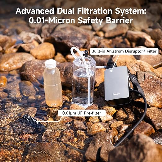 Nawaza Portable Electric Water Filter - 0.01 Micron Outdoor Camping Water Purifier for Hiking, Camping Water Filtration System Survival,Travel and Emergency (Grey)