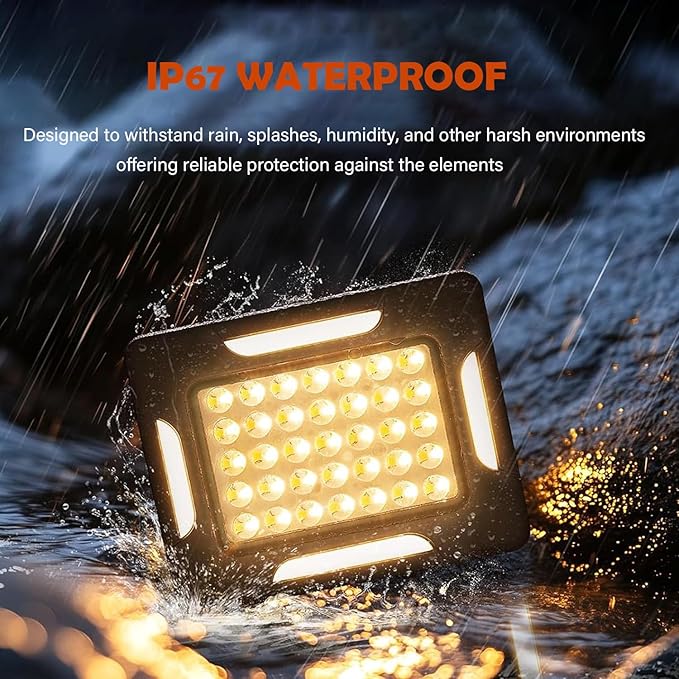 Solar Portable Camping Lights with Strong Magnets, dimmable, Solar Rechargable Camping Lantern, IP67 Waterproof, 5 Light Modes Portable Flood Light, Work Lights for Indoor Outdoor
