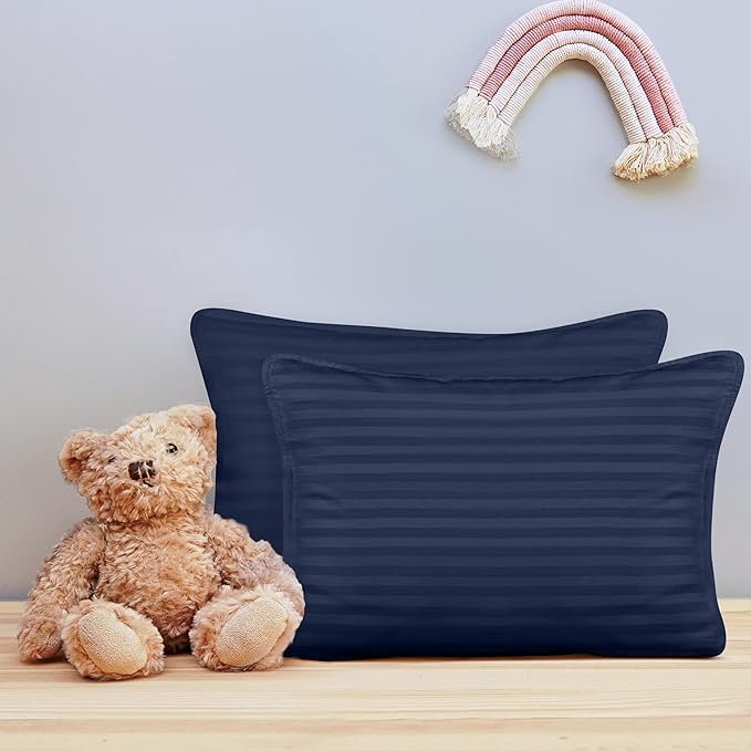 Utopia Bedding Toddler Pillow (Navy Blue, 2 Pack), 13x18 Small Kids Pillow for Sleeping, Soft and Breathable Cotton Blend Shell, Ideal for Toddler Bed and Travel (Intended for Age 2 and up)