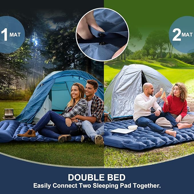 Camping Sleeping Pad | Ultra Lightweight & Compact | Ergonomic Camping Mattress for Indoor & Outdoor Use | Portable Sleeping Mat with Built-in Foot Pump & Pillow for Camping, Hiking, Travel & Guests